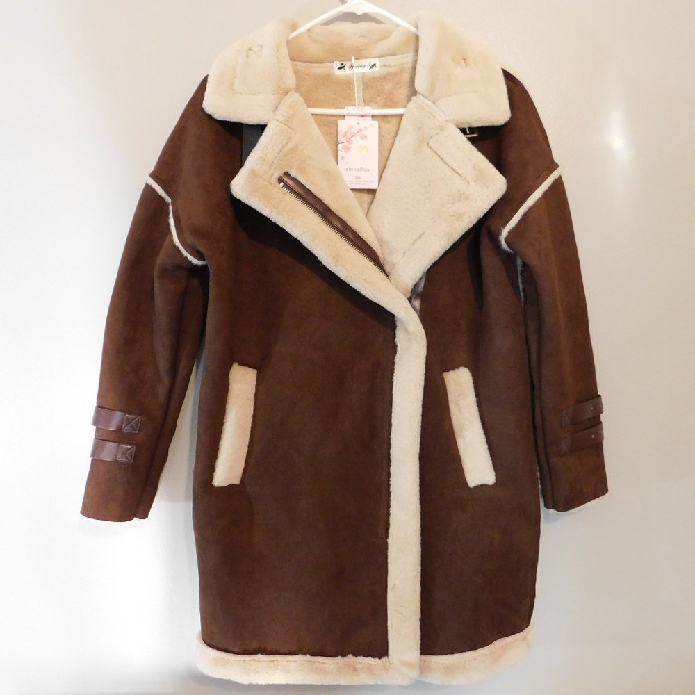 Shineflow Women's Lapel Faux Fur Parka